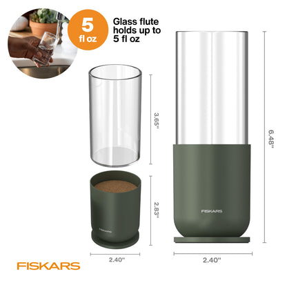 Fiskars Plant Propagator, Single Glass Vase with Metal Stand for Rooting Cuttings, Hydroponic System for Indoor Gardening Decor, Straight Sided Flute for Safe Root Removal, 5 oz, Clear