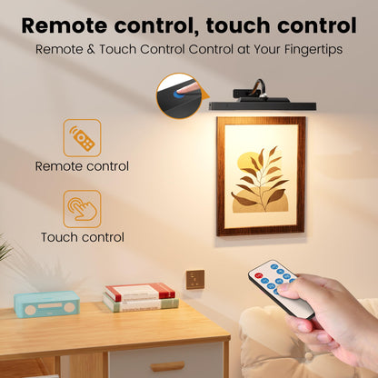 Craftersmark Wireless Picture Lights 12", 4400mAh Battery Powered Cordless Wall Lights, 2Pack Dimmable Remote Timer for Painting Artwork Living Room (Black)