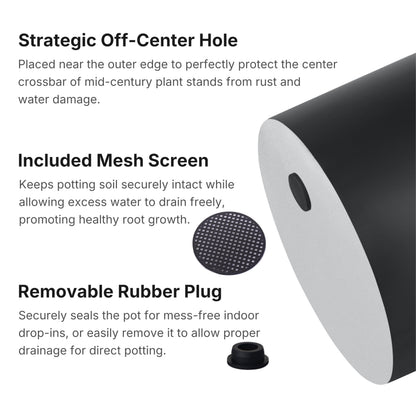 FaithLand 14 Inch Fiberstone Planter - Lightweight Modern Cylinder Plant Pot with Drainage Hole & Plug, Indoor Outdoor Use, Matte Black