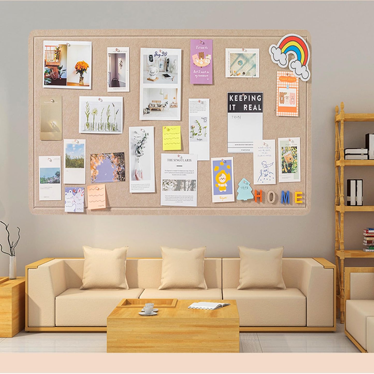 Foldable Large Bulletin Board, 72x48 Inches Cork Board Alternative, Large Felt Board Decorative Pin Board for Wall, Foldable Photo Board Self-Adhesive Vision Board with 36 Pushpins Khaki