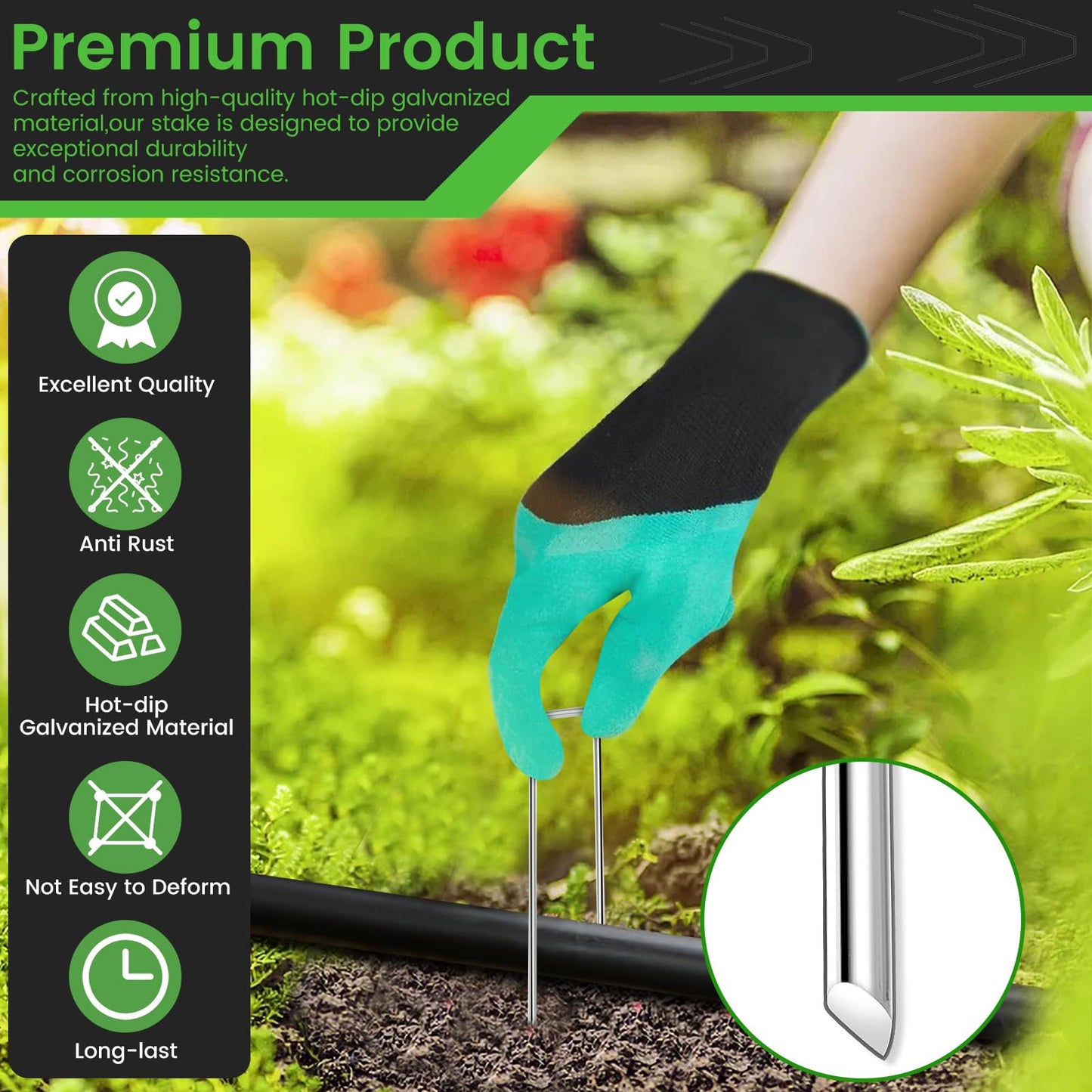 120 Pack 6 Inch Landscape Staples + 1 Hook 11 Gauge Heavy Duty Galvanized Garden Stakes, U-Shaped Ground Pins for Weed Barrier Fabric, Drip Irrigation Tubing, Sod, Lawn & Christmas Outdoor Decorations
