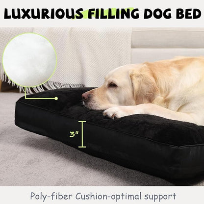 Dog Crate Bed Waterproof Deluxe Plush Dog Beds with Removable Washable Cover Anti-Slip Bottom Pet Sleeping Mattress for Large, Medium, Jumbo, Small Dogs, 41 x 27 inch, Black