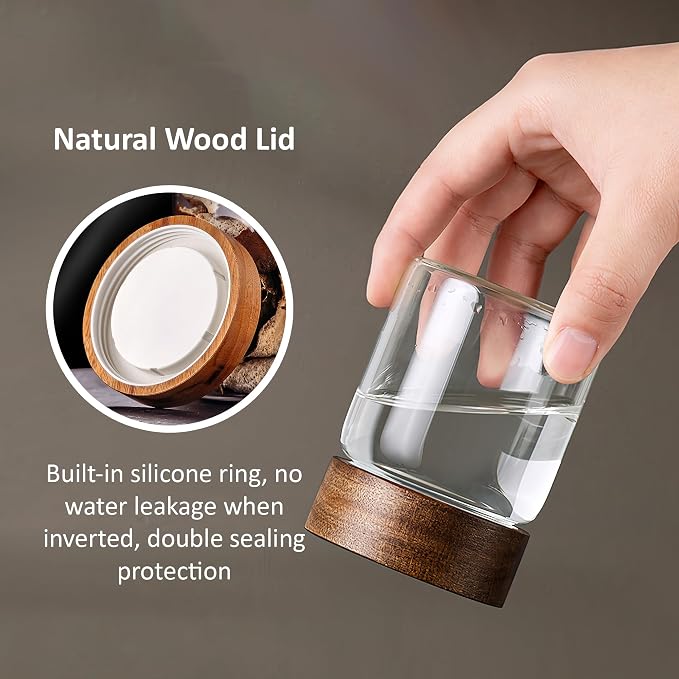 12 oz/350 ml Clear Glass Storage Canister with Airtight Wooden Lid, Small Overnight Oats Containers, Cute Decorative Salad Jar for Snacks Yogurt Spice Sugar Cereal Fruit Coffee Tea -4 Pack