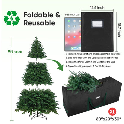 BALEINE 9 ft Christmas Tree Storage Bag, Heavy Duty Extra Large Artificial Christmas Tree Bag with Reinforced Handles and Dual Zippers Wide Opening (Black, 9 ft)