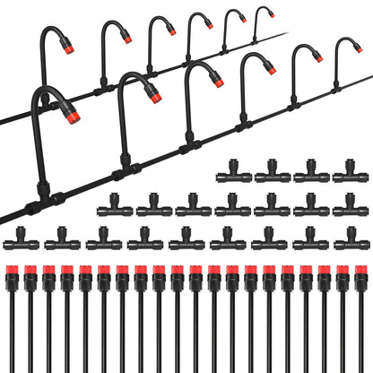 MIXC 20pcs 360° Adjustable Drip Irrigation Stream Emitters for 1/4" Drip Irrigation Tubing, Only 20pcs Push-to-Connect Drip Emitters and Quick-Connect Three-Way Tubing Fittings
