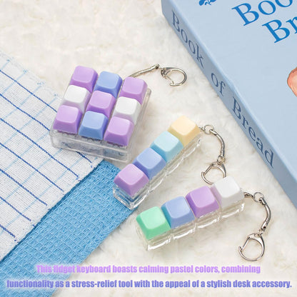 3 Pcs Keyboard Fidget Toy, Purple Loud Fidget Keyboard Keychain 4-in-1 Keyboard Clicker Fidget Toy Stress Relief, 9Key Fidget Clicker Toys for Anxiety Decompression, Purple