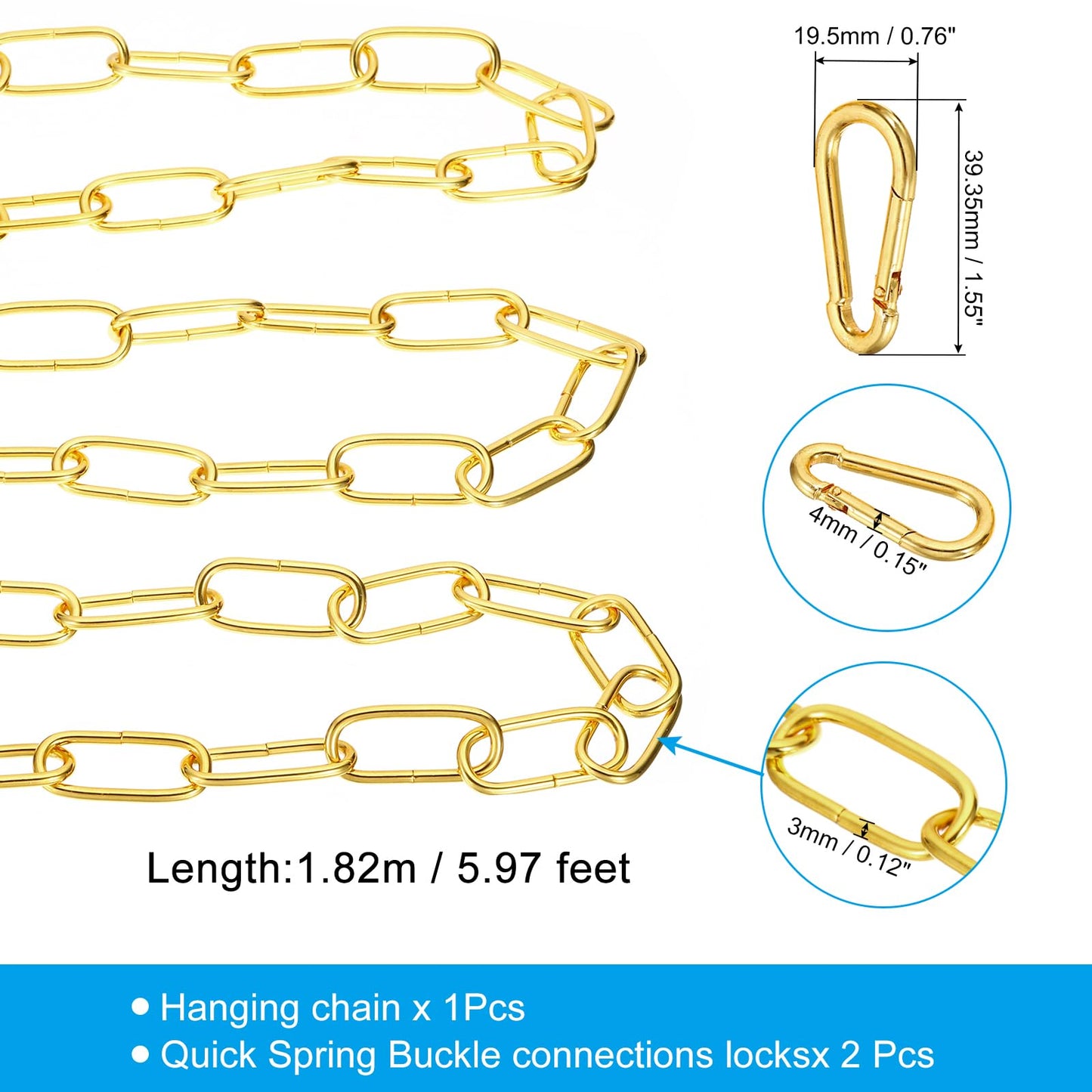PATIKIL 6 Feet Gold Finish Lighting Hanging Chain, Metal Looping Chain for Hanging Plant Pendant Chandelier Light Fixture