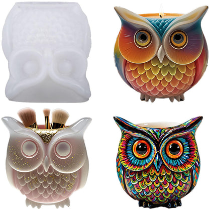 QUDYNZAL 1Pc 3D Owl Epoxy Resin Silicone Mold Animal Plaster Storage Box Candle Mold for Pen Holders Concrete Clay Art Crafts DIY Home Decor Potted Plant Decorations Halloween Party Gifts Storage Box