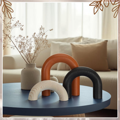 Yousoontic 3 Pcs Modern Table Decor Wooden Arch Shelf Decor Cream Black Red Brown Wood Accents for Coffee Table Bookshelf Console Living Room Entryway Farmhouse Home Decoration