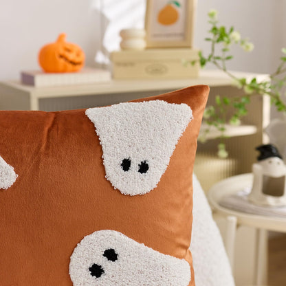 MAZSHTTD Halloween Pillow Covers 20x20 Inch Set of 2 Embroidery Ghost Throw Pillow Covers Indoor Outdoor Decorative Cushion Cases for Sofa Couch Bed Living Room Halloween Decoration Orange