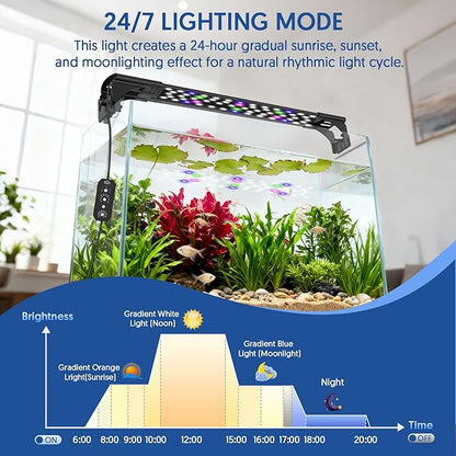 QZQ LED Aquarium Light, 24W Fish Tank Light with 24/7 Lighting Mode, Timer, DIY Mode, Adjustable Brightness, Full Spectrum Aquarium Plant Light with Extendable Brackets for 14-20 Inch Fish Tank