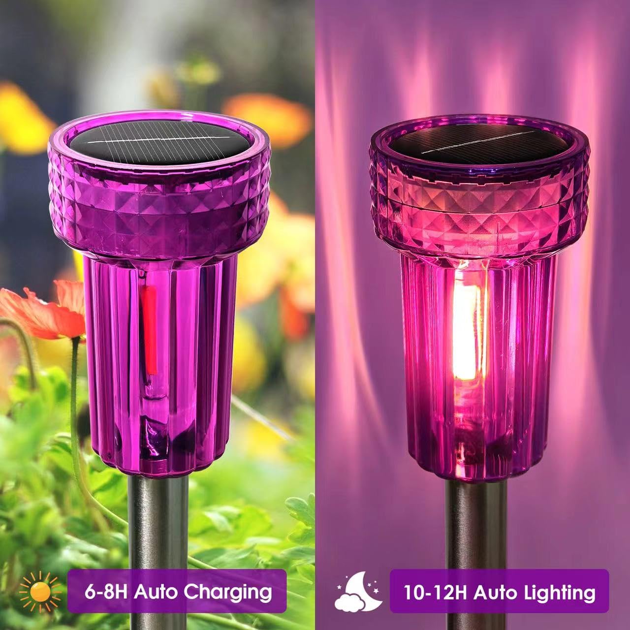 DERAYSION Halloween Solar Lights Outdoor Pathway Lights Purple LED Waterproof Yard Landscape Auto Dusk-to-Dawn Halloween Outdoor Path, Garden,Lamps for Festive Decoration 8 Pack