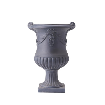 Christopher Knight Home Gary MGO Round Planters Set of 2, Outdoor Flower Pots with Floral Relief Carvings, Classical Garden Urn with Drainage Hole, Patio Urn Planters for Garden, No Assembly, Black