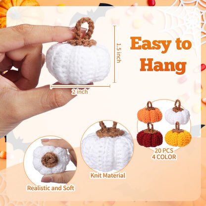 Remagr 20 Pcs Knit Pumpkins Mini Crochet Pumpkins Thanksgiving Fall Decorations Ornament Crafts Bowl Filler 2 Inch Small Rustic Farmhouse Bulk for Table Tier Tray Harvest Autumn Mantel (Orange Series)