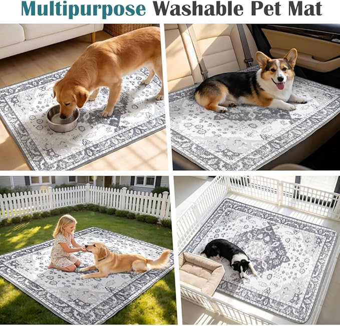 Washable Pee Pads for Dogs, 2 Pack Reusable Puppy Training Pads 48"x48" Super Absorbent Waterproof Dog Training Pads, Non-Slip Potty Pads, Whelping Pads Litter Mat Light Grey Medallion