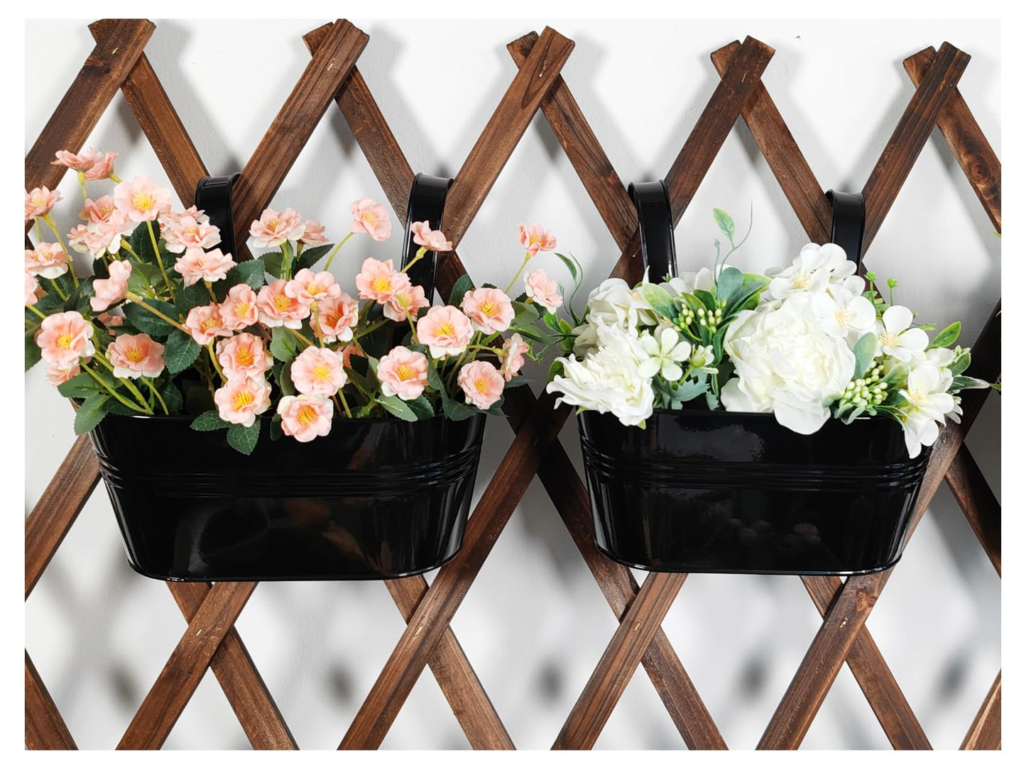 Joyfernal 12" Balcony Railing Planters, Outdoor Hanging Planter for Fence, Stylish Metal Porch Deck Flower Pot for Herbs & Succulents (Black, Pack of 2)