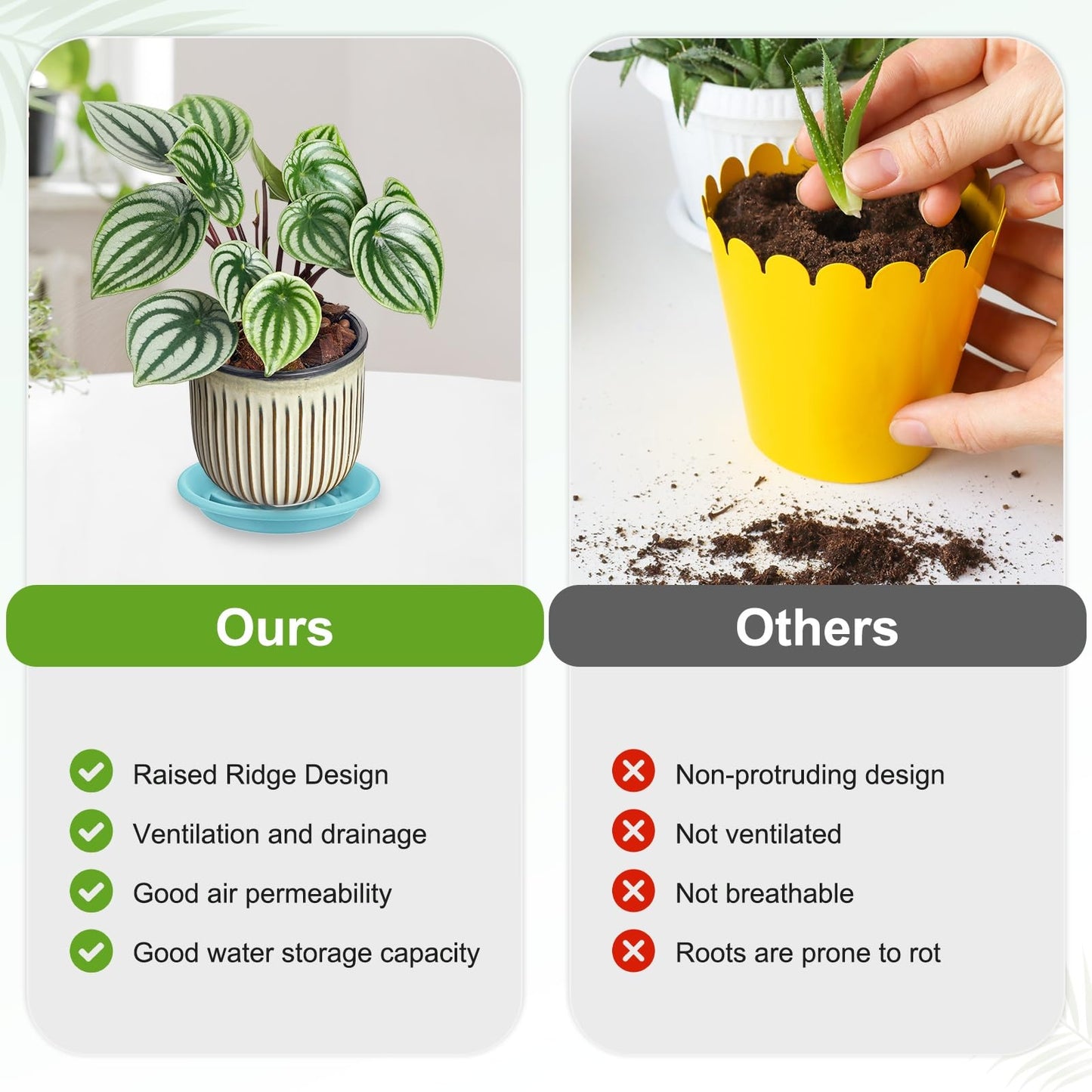 M METERXITY 2-Pack Plant Saucer, 5.7 Inch/ 14.5cm Plastic Plant Trays Thicker for Pots/Indoor/Outdoor/Water Drainage and Protection, Flowerpot Drip Tray [Light Blue]