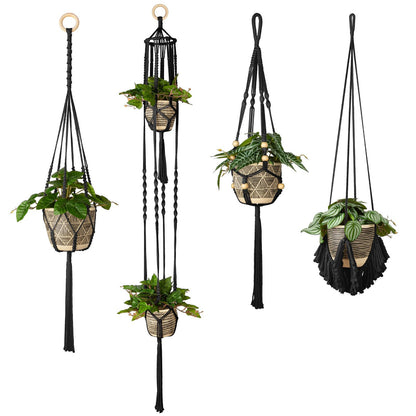 ANROYE Macrame Plant Hanger for Indoor Set of 4, Bohemian Hanging Planter with Tassels for Flower Pot, Boho Decorative Houseplant Rope Holder for Home Decor Bedroom Window Farmhouse