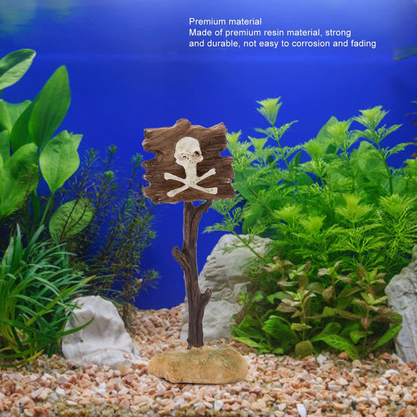 GLOGLOW Aquarium Decor, Resin Skeleton Warning Sign Ornament for Fish Tank Accessories with Unique Theme Design for Aquatic Plants and Creative Underwater Scenes