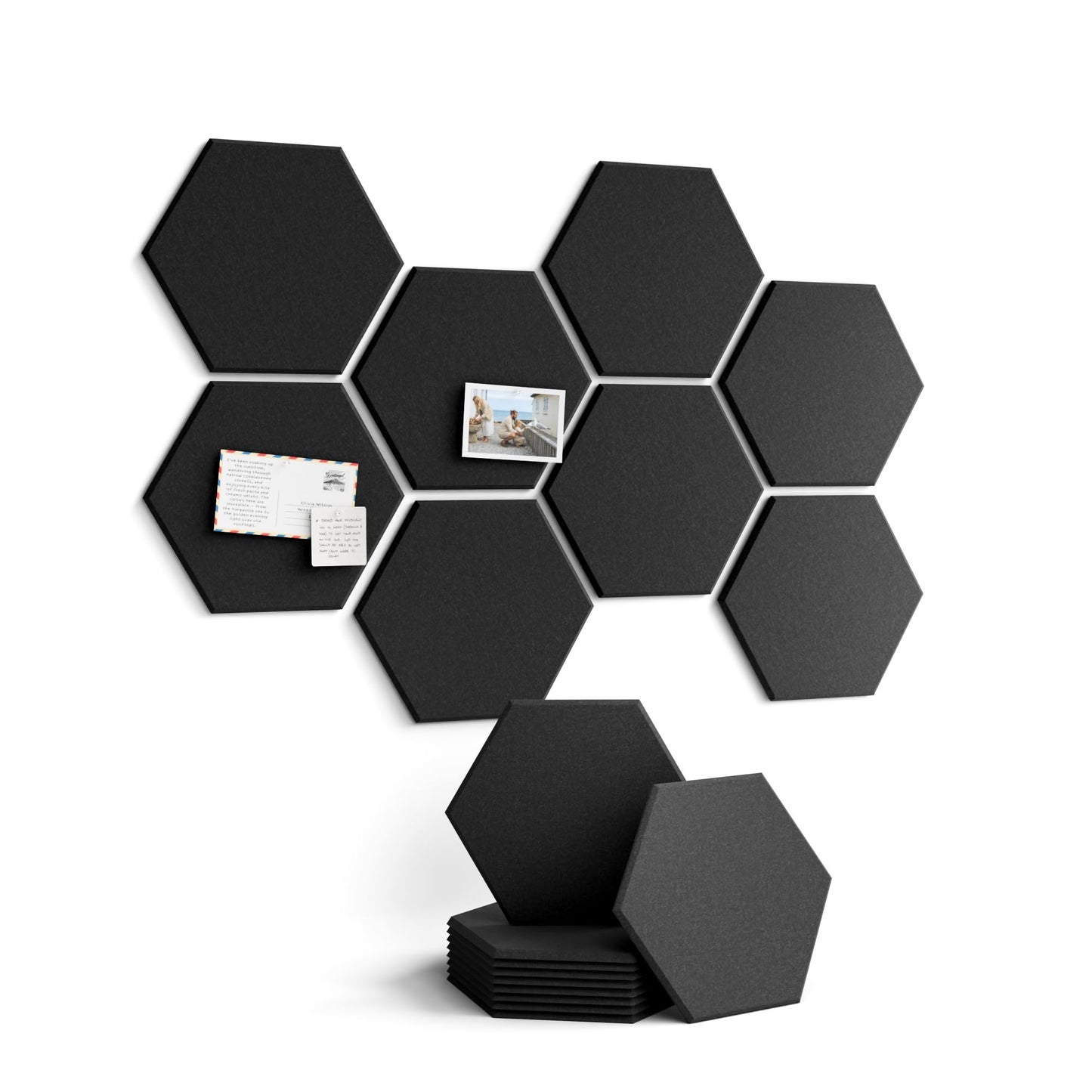Fluxynara Hexagon Cork Board Alternative for Walls Decor-8-Pack Felt Bulletin Board Tiles,with 30 Pushpins,50 Adhesive Tabs for Office,Classrooms & Home Pin Board Felt Board-Black