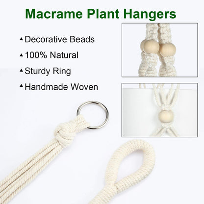 6 Pieces Macrame Plant Hangers with 6 Hooks, Different Tiers, Handmade Rope Hanging Planters Set Flower Pots Holder Stand Hanging Plant Holder for Indoor Outdoor Boho Home Decor (Creamy White)