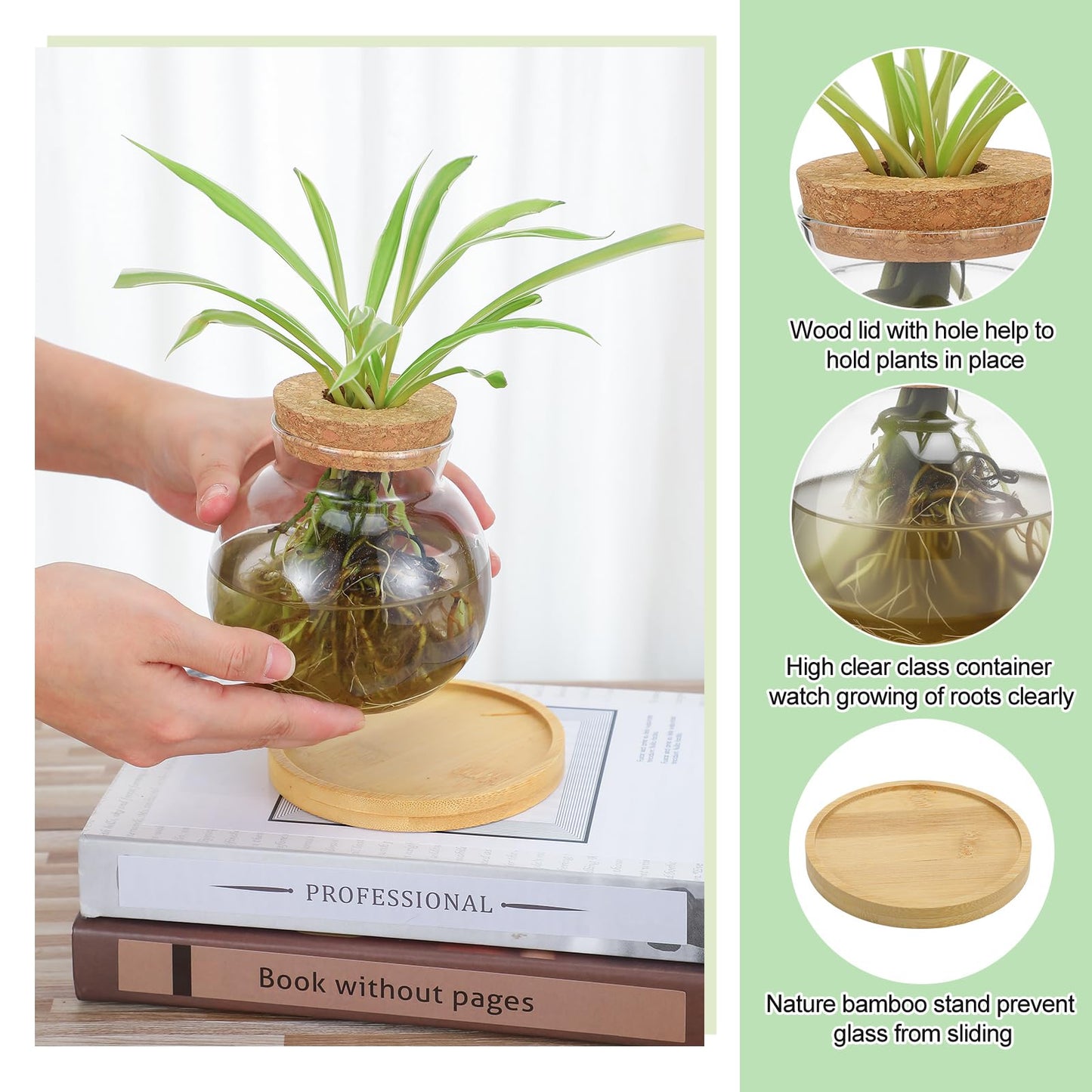 Layhit 4 Pcs Plants Propagation Stations vases Glass Planters with Wooden Lid and Bamboo Stand for Hydroponic Plants Gardening Gifts for Women Mom Home Office Tabletop Decoration(Lovely Style)