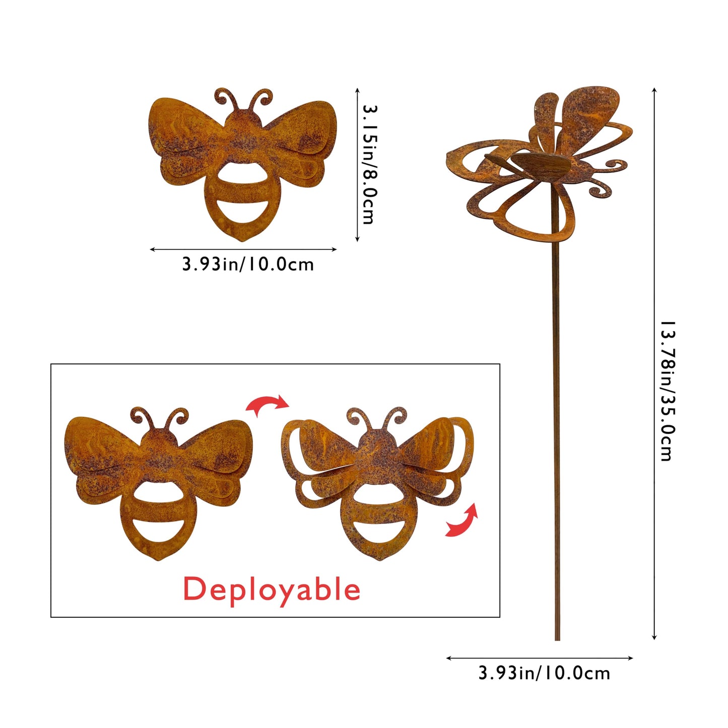 Urbraneco 3 Pcs Rusty Bee Stake Rustic Metal Yard Decor Sculpture Plant Pot Accents Decorative Garden Stakes for Lawn Fences Patio Patio Backyard Outdoor