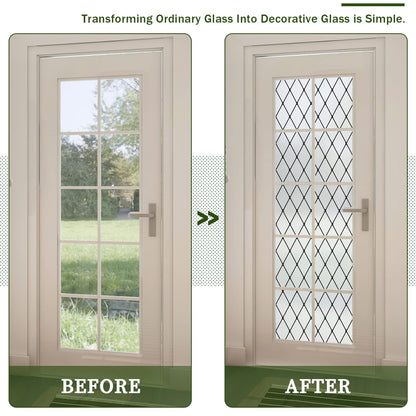 VELIMAX Frosted Black Lattice Window Film Static Cling Window Privacy Films Decorative Glass Vinyl Film for Windows Removable Sun Blocking Anti-UV 17.7x157.4 inches