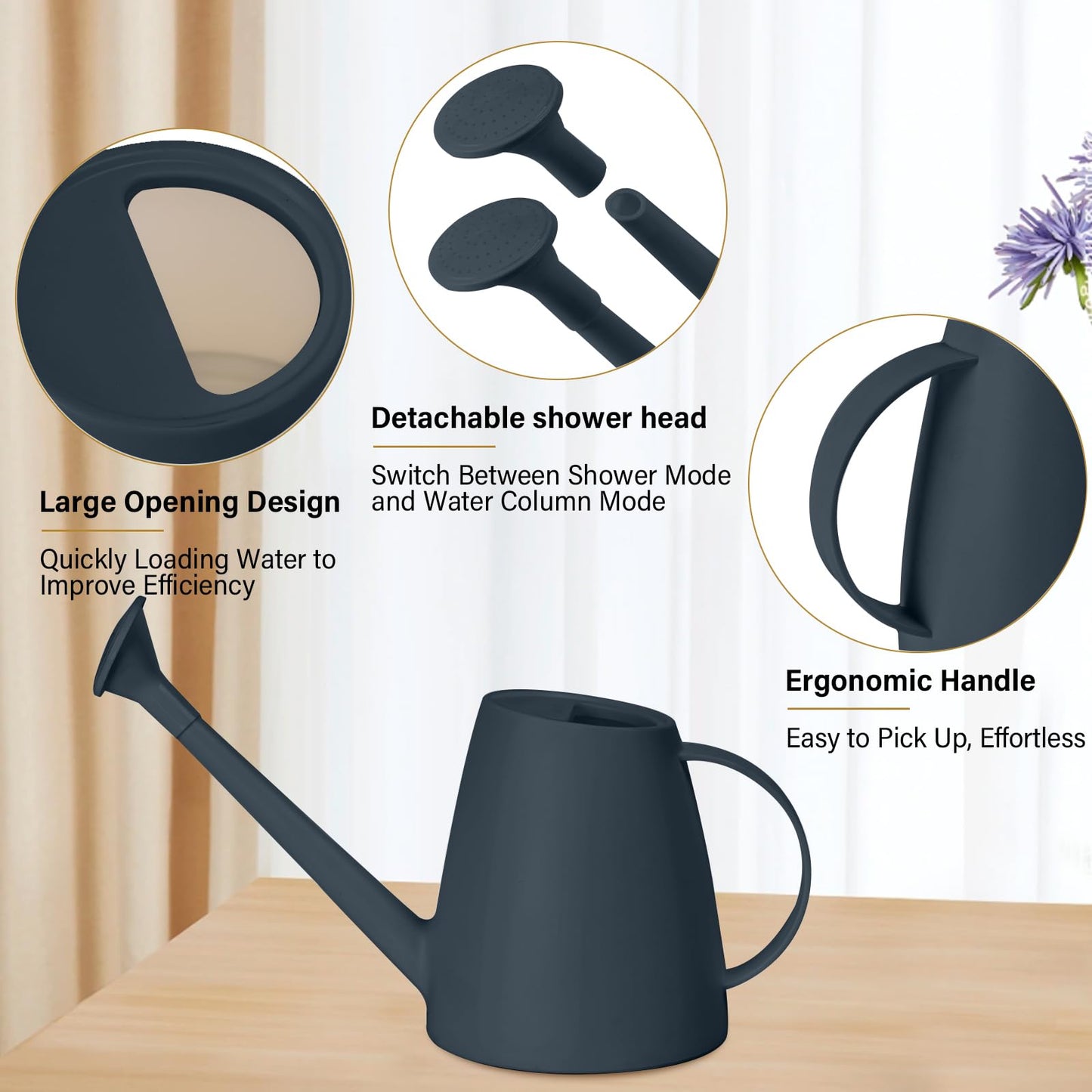 TTAOE GN Watering Can - for Indoor and Outdoor House Plant Garden - with Long Spout - 1/2 Gallon - Grey