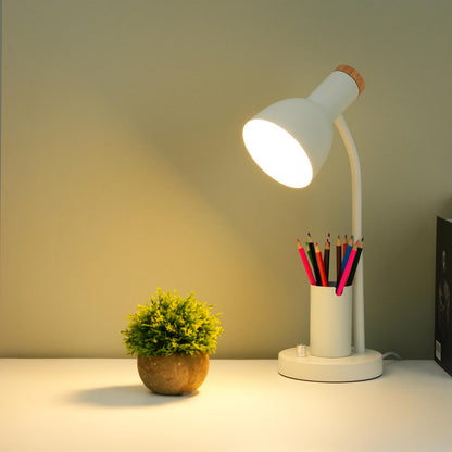 YSJUENAII Desk Lamp with Pen Holder, Green, Wood Accent, Adjustable Gooseneck, Modern Study Light (Green)