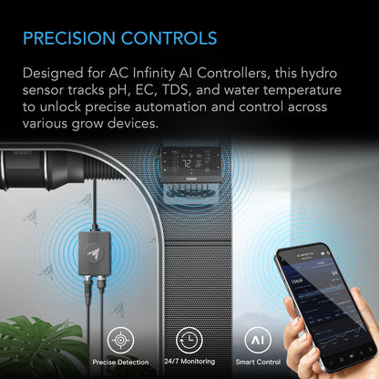 AC Infinity Hydro Sensor, Environmental Sensor for Controller AI+, Manage pH, EC, TDS and Water Temp for Grow Tents, Unlock Automations for Equipment Programming in Hydroponics, Aquariums, and Pools
