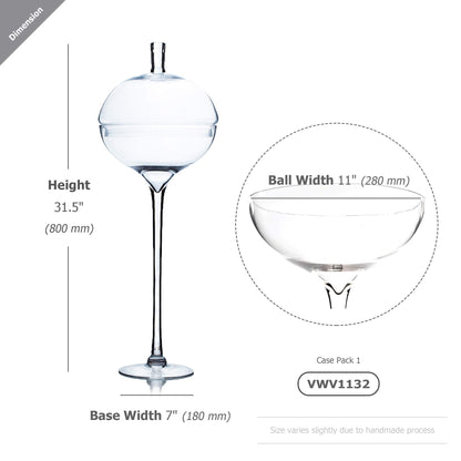 WGV Lollipop Vase, Width 11", Height 31.5", Clear Ball on Stand Glass Planter Terrarium with Stem, Candy Fruit Jar Floral Container for Wedding Party Event Home Office Decor, 1 Piece