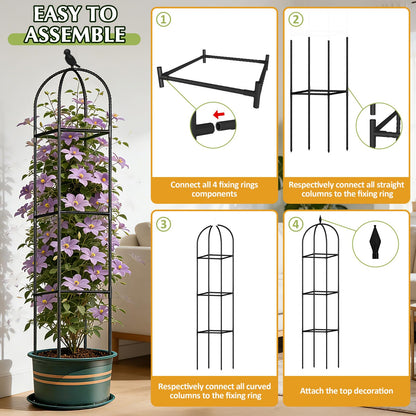 Square Tomato Cages for Garden, 6.2 FT Cucumber Trellis for Flowers, Grape, Pea, Rose, Bean, Rustproof Plastic Coated Metal Plant Support for Potted Plants Indoor Outdoor- 1PC Obelisk Trellis