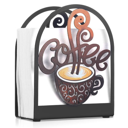 Cinnvoice Coffee Metal Napkin Holder Kitchen Decorative Paper Towel Stand Small Napkins Holder for Coffee Bar Tabletop Tissue Stand Countertop Decor Gifts for Rustic Farmhouse Housewarming