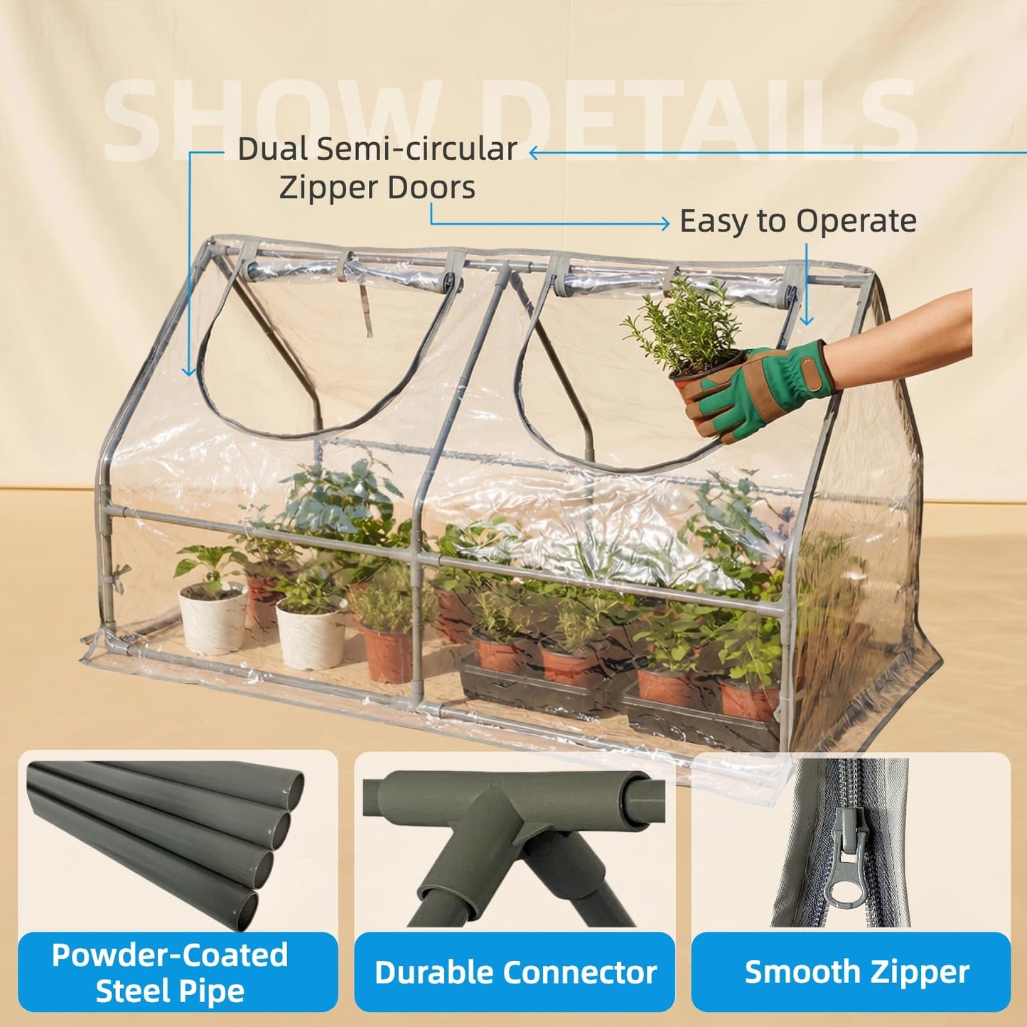 GreenGiggle Portable Mini Greenhouse, 47"x24"x24" Greenhouses for Outdoors with PVC Cover and Dual Zipper Doors,Green House Cover for Raised Garden Bed,Garden Bed Cover for Plants Outdoor