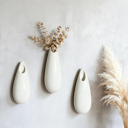 3 Pack White Ceramic Wall Vases,11.8+7.9+5.9 Inch White Vases, Cubicle Modern Decor Plant Holder Vase for Indoor Plants,Air Plants Holders,Office Minimalist Wall Decor