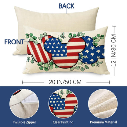 Fjfz 4th of July Patriotic Lumbar Decorative Throw Pillow Cover 12 x 20, Rectangular America USA Eucalyptus Leaves Outdoor Home Decor, American Stars Stripes Couch Cushion Case