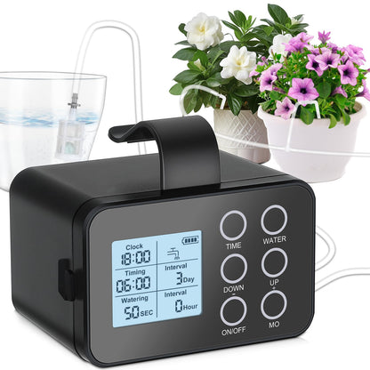 Automatic Plant Waterer Indoor: Drip Irrigation System with Large Display, Easy Programming, Vacation Plant Watering Devices for 15 Potted Plants, New Upgraded Christmas Tree Watering System