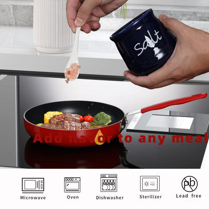 ONTUBE Ceramic Salt Bowl with Lid and Spoon 12oz White (Navy)