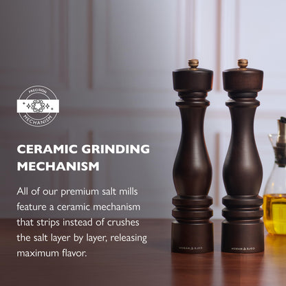 Cole & Mason London Refillable Spice Mill - Kitchen & Home Accessory - Table Salt Grinder - Salt Mill with Ceramic Mechanism - 11", Chocolate Wood