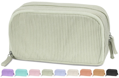 Sooez Big Capacity Pencil Case Pen Pouch, Soft Corduroy Pencil Bag with 3 Compartment, Multiple Pockets, Sturdy Zipper, Cute School Supplies Pen Bag Organizer For Teen Girls College, Green
