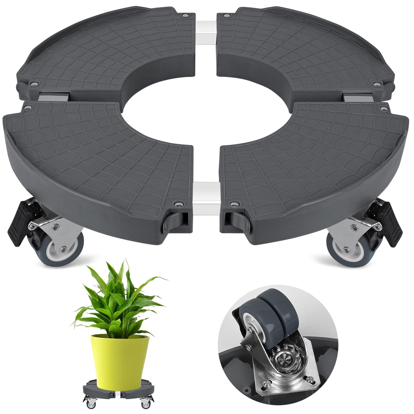 ToLanbbt Plant Caddy Stand with 360° Wheels Adjustable 15-22 Inch Rolling Plant Stand Heavy Duty Large Plant Cart Dolly with Casters 440lbs Capacity for Large Planter, Garden Pot, Flower Pot, Gray, 1P
