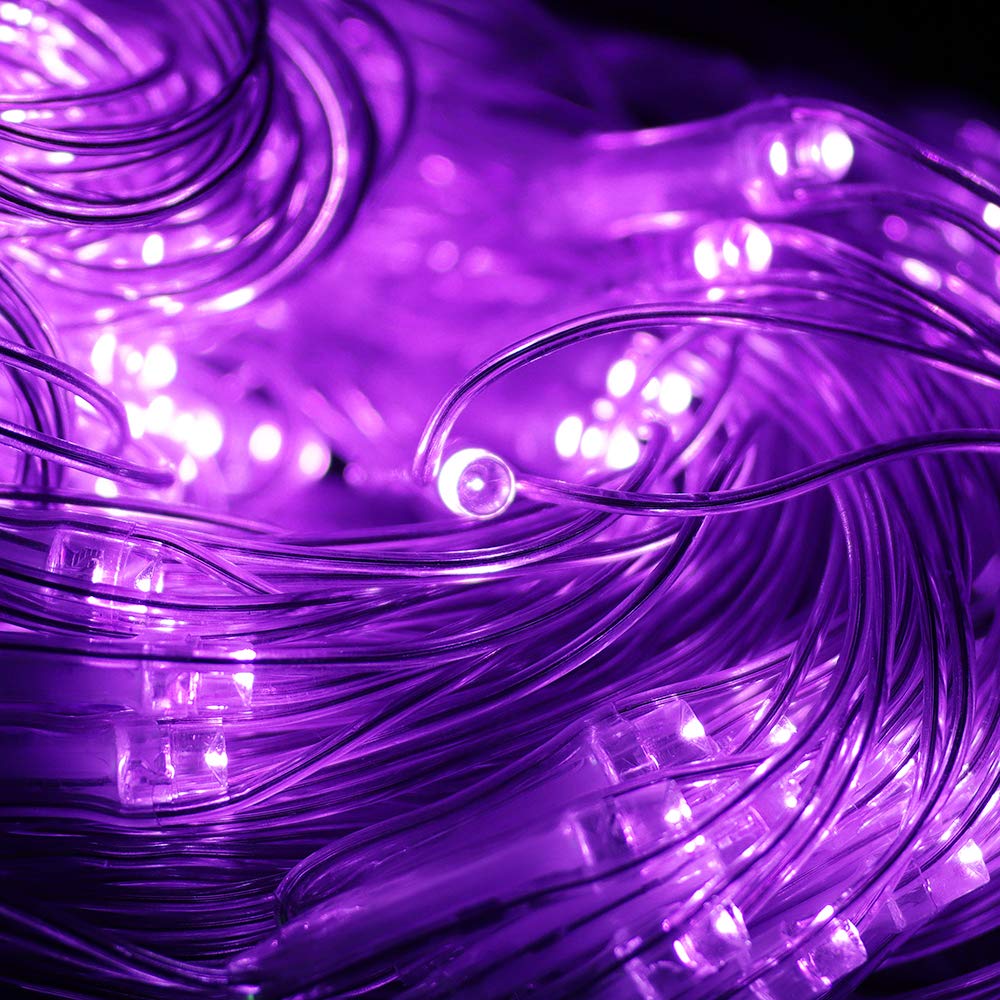 Vicila Net Light Outdoor Mesh Christmas Decorations, 100LED String Light Plug in Connectable Tree Warp Hanging 5ft x 5ft for Halloween, Shrubs, Lawn, Backyard, Walkway, Bushes, Garden Decor-Purple