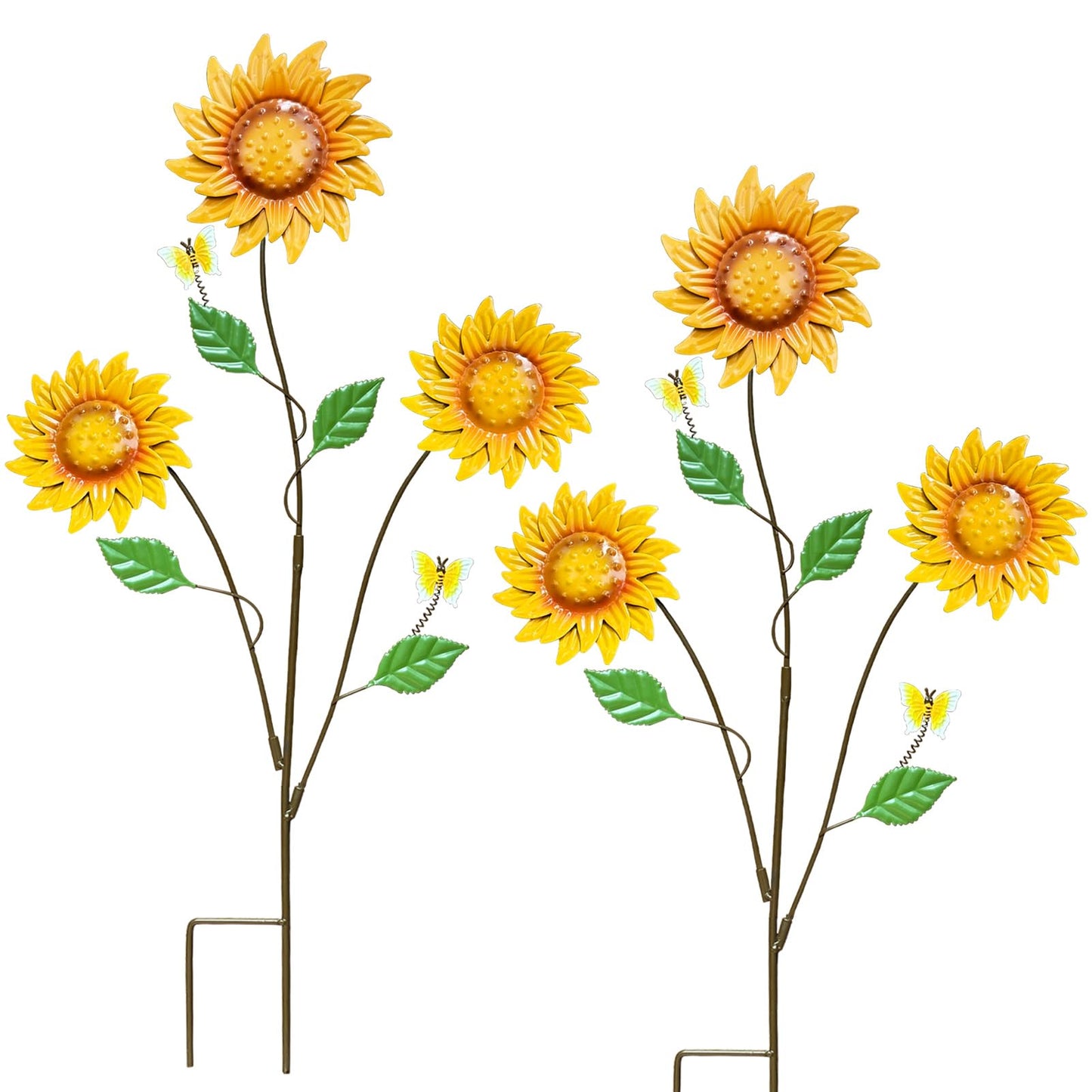 WKHOMEDECO Metal Flowers for Outside, 30-Inch Iron Sunflower Garden Stakes Set of 2, Metal Yard Art Outdoor and Garden, Decorative Garden Stakes for Patio & Lawn Decor (Yellow)
