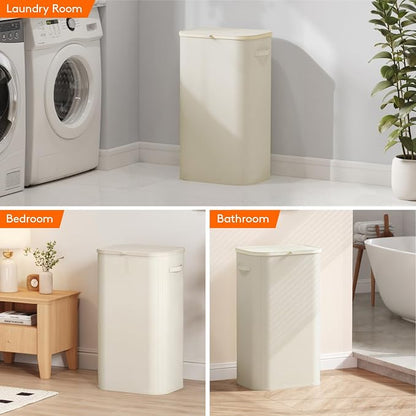 Lifewit 105L Large Laundry Basket with Lid, Laundry Hamper with Plastic Handles and Removable Bag, Foldable Tall Dirty Clothes Hampers for Laundry for Laundry Room, Bedroom, Bathroom, Dorm, White