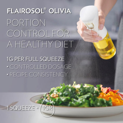 OLIVIA SIGNATURE Advanced Kitchen Oil Sprayer with Flairosol Technology, Fine Mist & Portion Control, Refillable Glass Olive Oil Cooking Spray Bottle for Air Fryer, Salad, BBQ, 130ml (Golden Leaves)