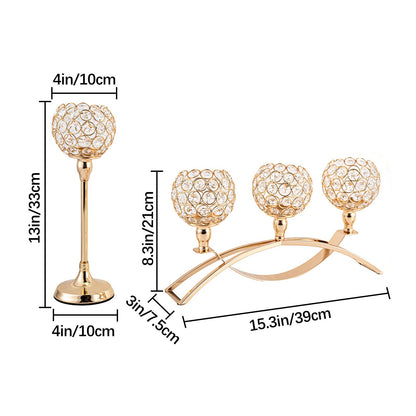 VINCIGANT Set of 3 Gold Candle Holders Wedding Table Centerpieces,Tealight Candlestick Candelabra Stand with 3 Arms for Fireplace Home Living Room Decor,Valentine's Day Housewarming