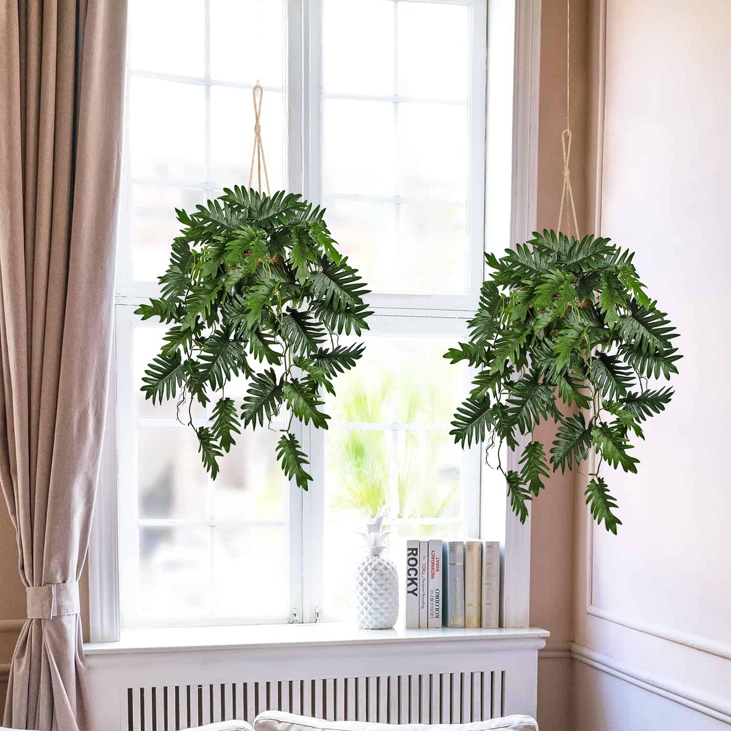 Large Fake Hanging Plants in Pot for Indoor & Outdoor, Long Artificial Monstera Hanging Basket, 27.6" Fake Potted Vines Ivy Greenery Plant for Room Wall Shelf Decor Living Room Bathroom Patio Porch