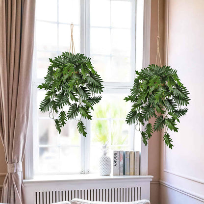 Large Fake Hanging Plants in Pot for Indoor & Outdoor, Long Artificial Monstera Hanging Basket, 27.6" Fake Potted Vines Ivy Greenery Plant for Room Wall Shelf Decor Living Room Bathroom Patio Porch