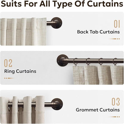Zeerobee Curtain Rods for Windows 66 to 120, 1 Inch Industrial Wrap Around Antique Bronze Curtain Rod, Indoor/Outdoor Room Divider Adjustable Drapery Pole, 66"-120"